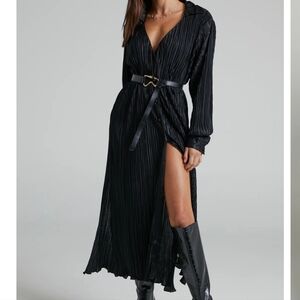 Showpo Black Plisse Oversized Midi Dress